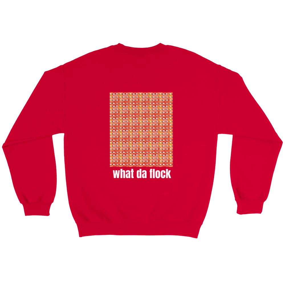 Red Sheep Sweatshirt - Cozy Humorous Graphic Flock of Sheep 'where da flock what da flock'