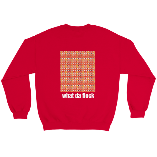 Red Sheep Sweatshirt - Cozy Humorous Graphic Flock of Sheep 'where da flock what da flock'